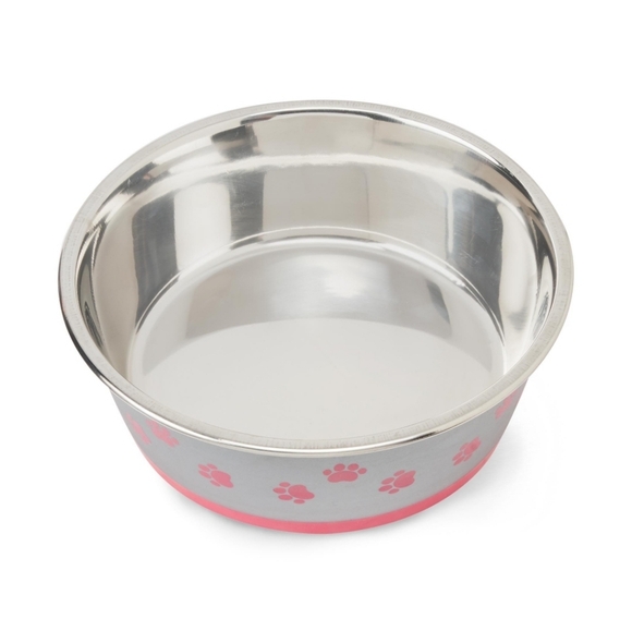 Vibrant Life Large Fuschia Paw Print Stainless Steel Pet Bowl - Picture 3 of 8